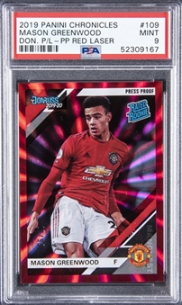 2019-20 Panini Chronicles Donruss Press Proof Red Laser #109 Mason Greenwood Rated Rookie Card (#27/99) - PSA MINT 9